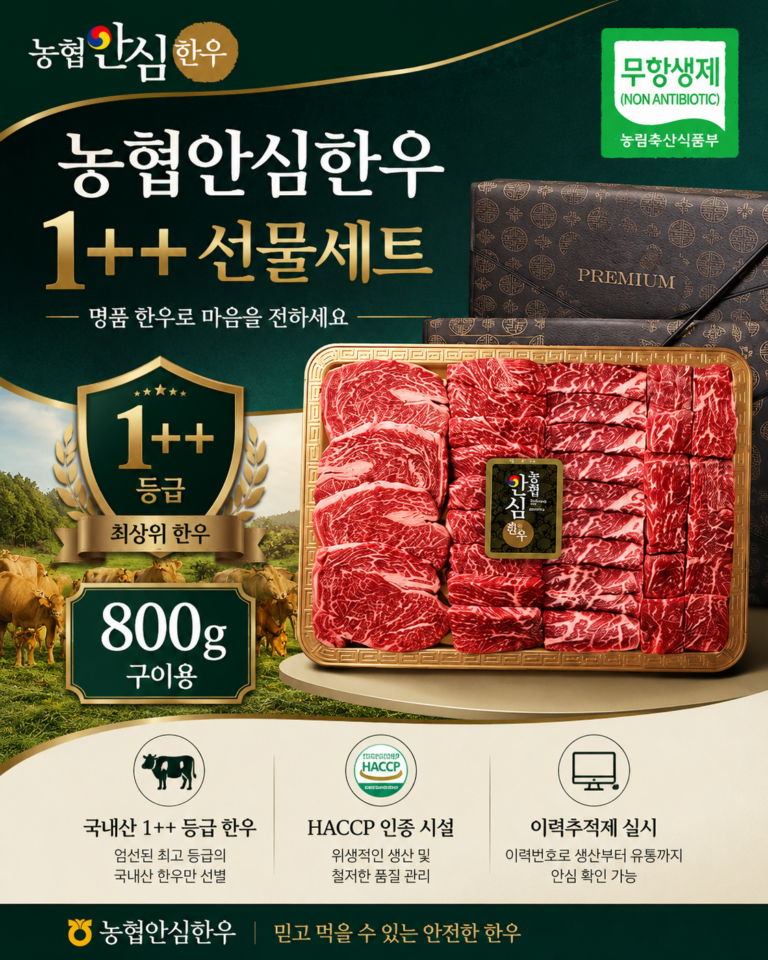 농협안심한우 1++ 한우선물세트 800g 구이용 무항생제 소고기 추석 명절 부모님 선물 추천