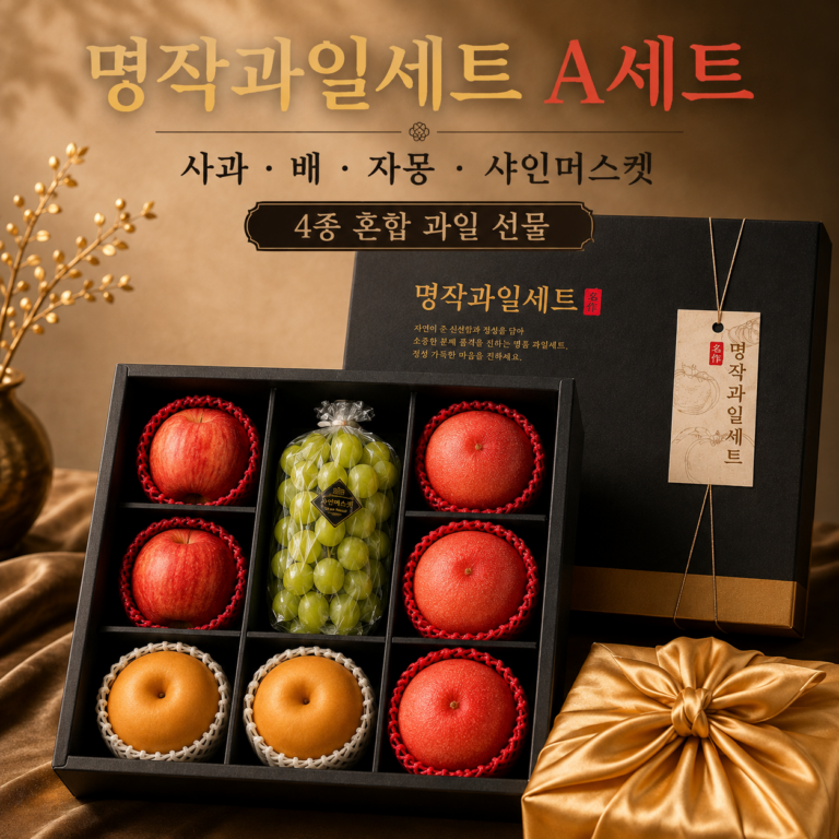 명작과일세트 A세트 사과·배·자몽·샤인머스켓 4종 혼합 과일선물세트 보자기 포함